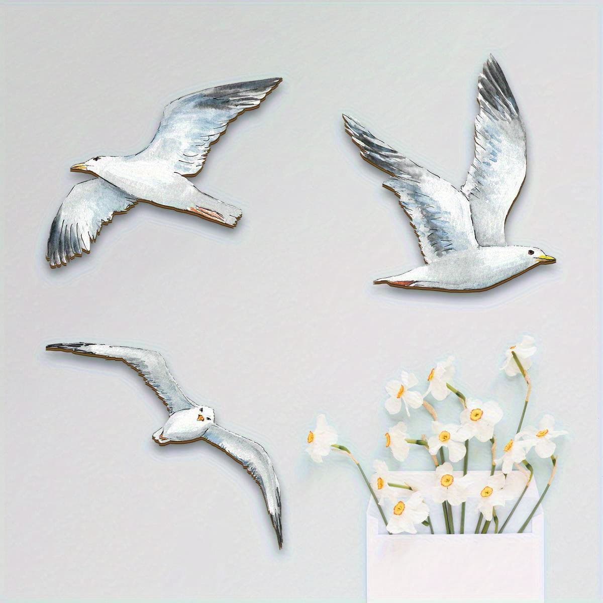 TEMU Decorative 3pcs Set Ocean Mediterranean Seagull Wall Art Wall Sticker Wall Decor, Wooden Wall Decor For Home, Farmhouse, Cafe, - Universal Decor, No Electricity Or Feathers Required
