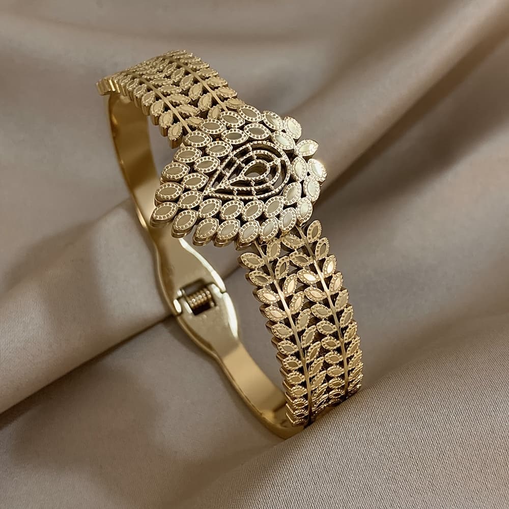 TEMU Vintage Stainless Steel Bracelet, Hollow Drop Leaf Shape Bracelet