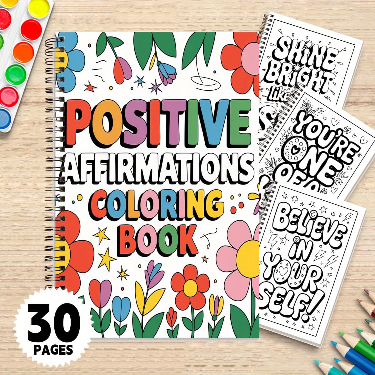 TEMU 1pc Positive Affirmations Adult Coloring Book , Stress Relief, A5 Size With 30 Unique Pages Ideal Gift For Christmas, Thanksgiving And Halloween