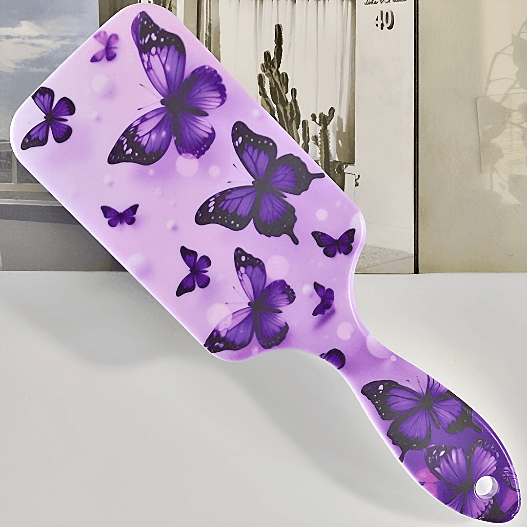 TEMU Purple Flower Pattern Air Cushion Comb, Scalp Massage Comb, Anti-static, Comfortable Grip Hair Brush, Durable Abs Handle Comb, Nylon Bristles, Suitable For All Hair Types, Ideal Gift