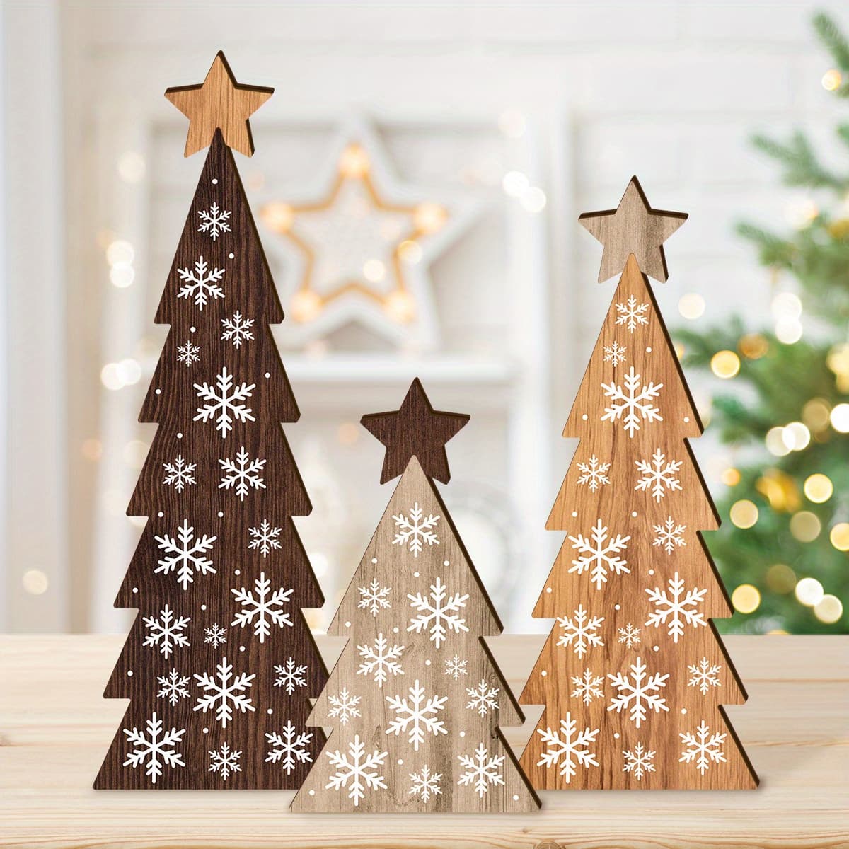 TEMU Wooden Christmas Tree Ornaments With Stars Versatile Holiday Decorations For , Mantels, And Fireplaces, Perfect For Christmas Decorations And Gifts For All