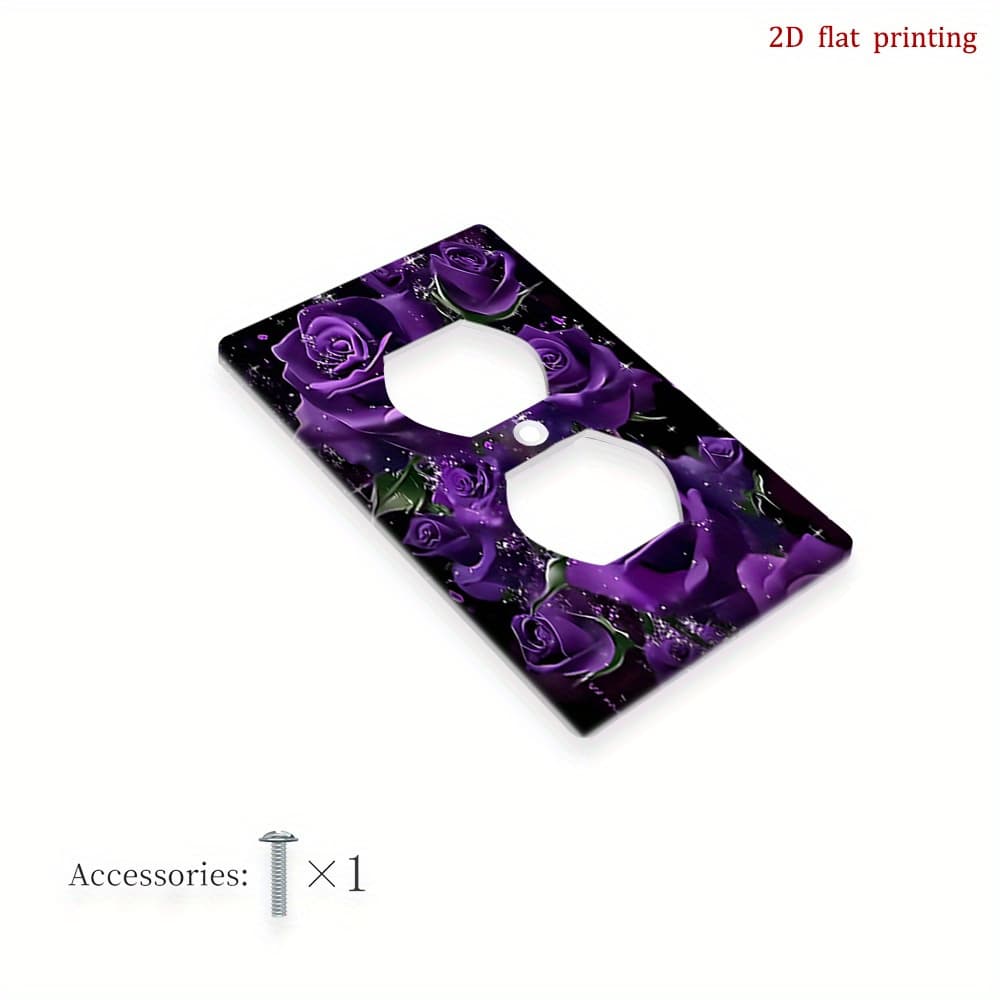 TEMU 1pc 2d Flat Printing Purple Roses In Starry Space Switch Plate, Light Switch Cover Plate, Vintage , Suitable For Bathroom, Bedroom, And Living Room, Home Decoration, 2d Flat