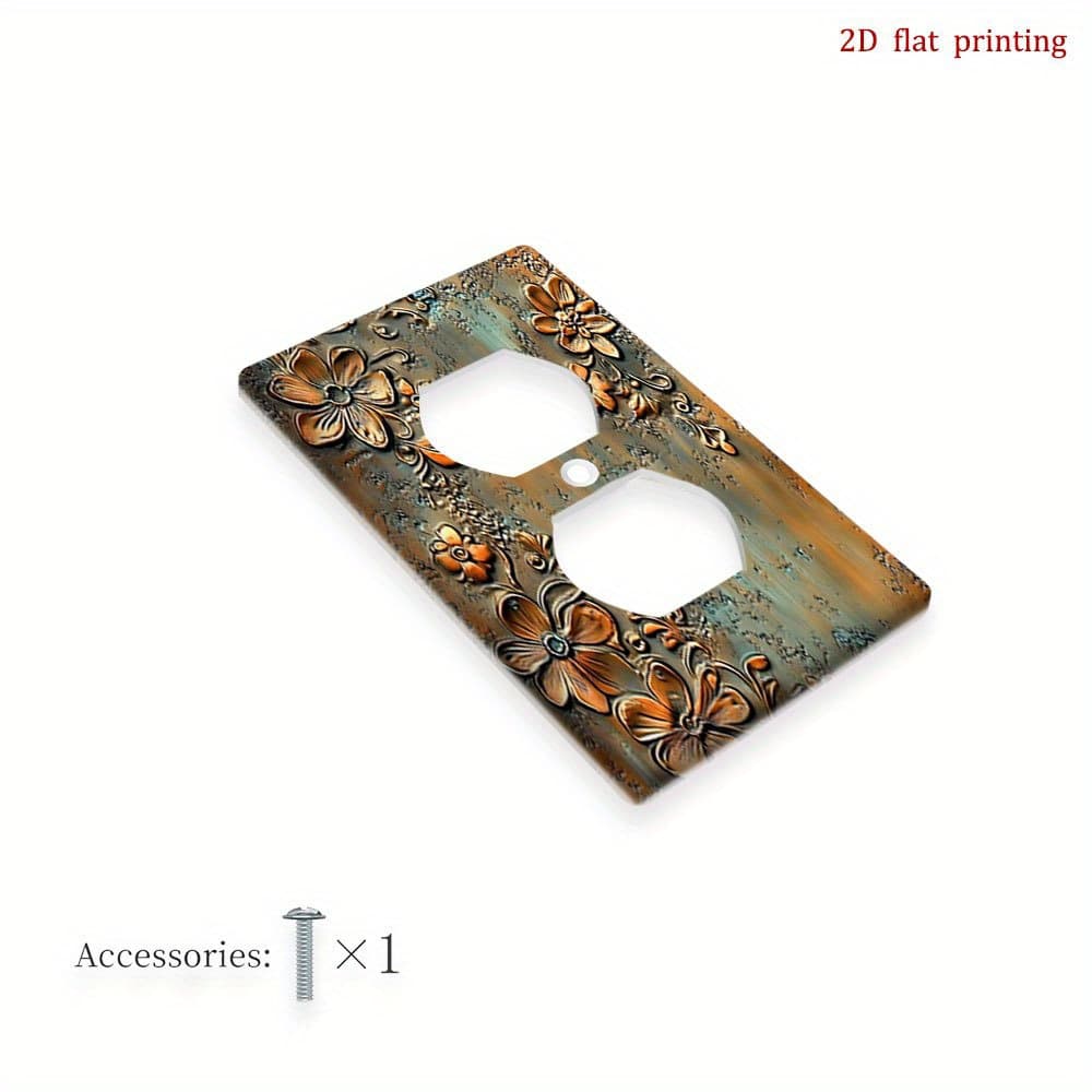 TEMU 1pc 2d Flat Printing Floral Metal Texture Wall Plate Switch Cover,non Electric, Manual Installation,home Decor For Living Room, 2d Flat