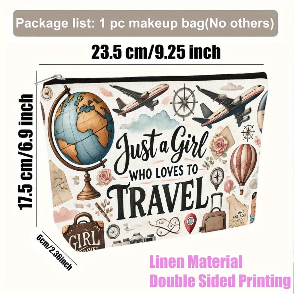 TEMU Makeup Bag 1pc, Travel Lover Large Capacity Linen Cosmetic Bag, Cosmetic Storage, Washable Travel Toiletry Organizer With Zipper Closure, Portable Storage Pouch For School Supplies