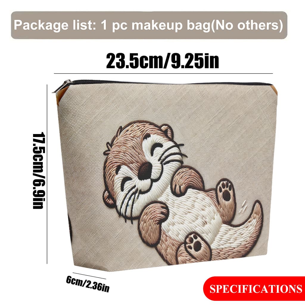 TEMU Cosmetic Bag 1pc, Smiling Otter Lying On Fabric Linen Makeup Bag, Foldable & Portable Toiletry Bag, Zipper Closure, Use For , Travel Storage/daily, Gift For , Birthdays, Graduations, Holiday