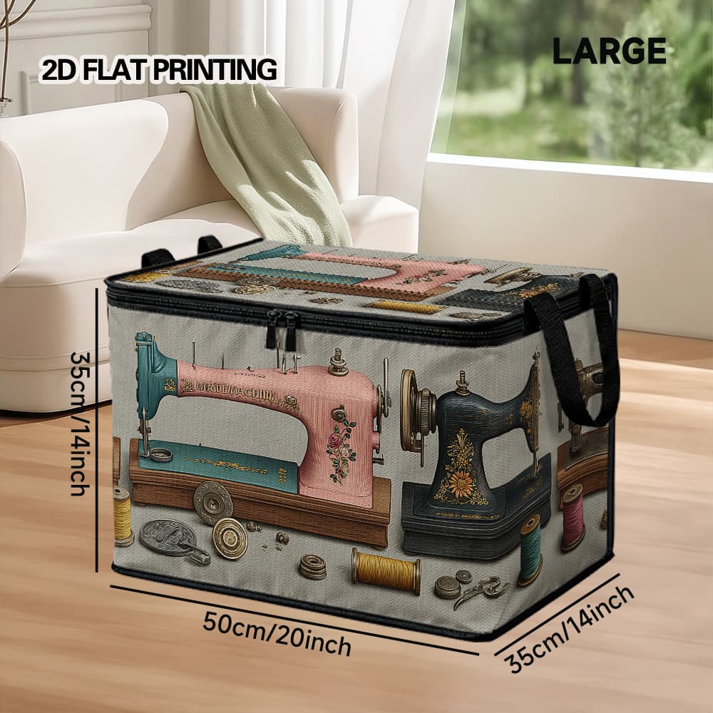 TEMU 1pc Vintage Sewing Machine Storage Bin With Lid - Retro Sewing Machine Rectangular Suitable For Under Bed, Closet & Office - Multi- Container For Socks, Scarves, Small Accessories, 2d Flat