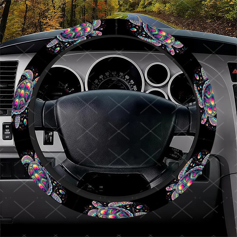 TEMU Colorful Turtle-themed Steering Wheel Cover | Anti-slip, , Universal Fit For Cars And Suvs, Mixed Colors, Removable Protective Accessory Ornament