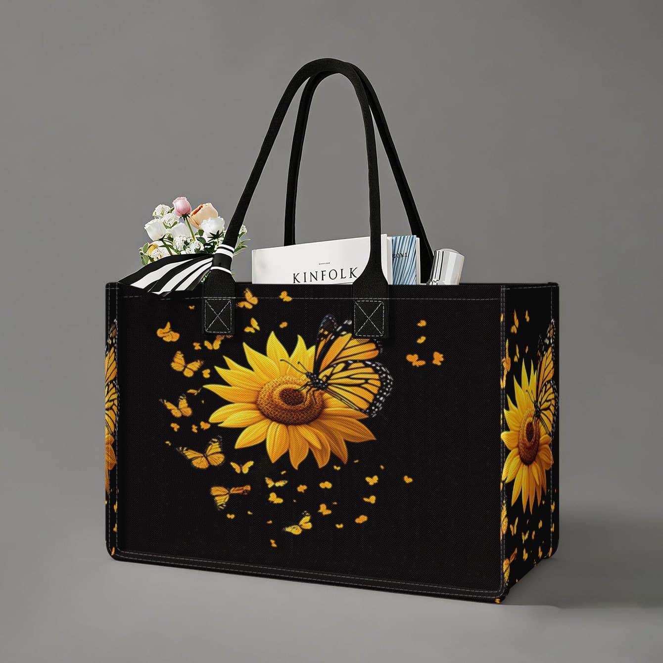 TEMU Sunflower And Pattern 2d Printed Tote Bag, Women's Gift Handbag Beach Bag, Large Capacity Shopping Tote Suitable For Men And Women