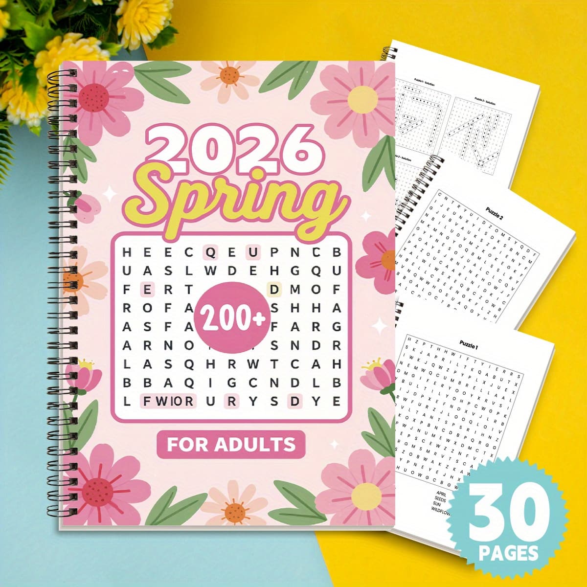 TEMU 1pc Spring/easter Spiral Bound Composition Notebook - 30 Page Puzzle Book With Floral & Bunny , Large Print Activity For &, Portable Daily Note Taking Journal Suitable For Spring/easter Gifts