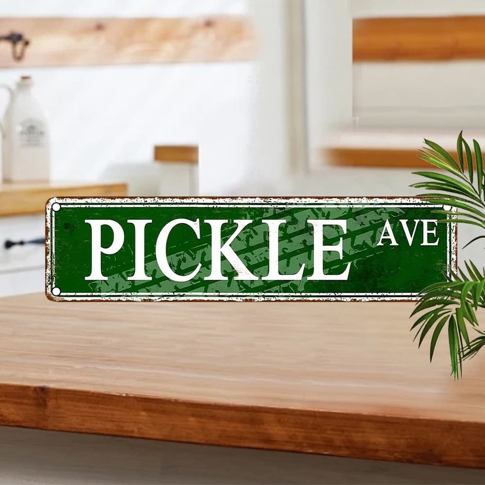 TEMU Vintage Aluminum Pickle Sign - 4x16 Inch Retro Wall Art With Rustic Green Background & White Lettering, Home, Bar, Cafe, Garage Decor