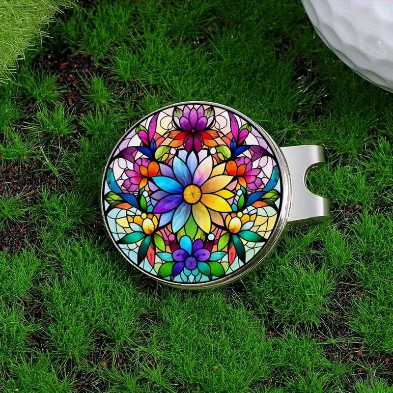 TEMU A Fashionable Stained Glass Window Featuring A With Vibrant Colors, In A Circular Layout, Serves As A Hat Clip And Iron Golf Ball Marker Accessory, Designed For Golfers To And