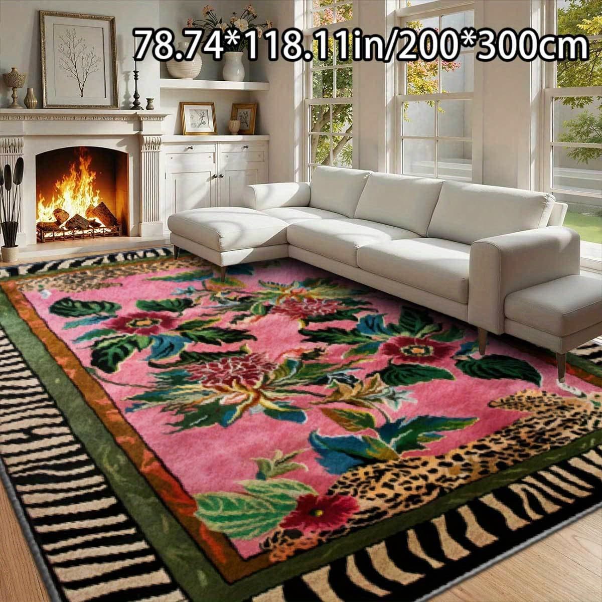 TEMU [ ] [velvet + Dot Plastic Bottom] 1pc Decor Rainforest Floral Dream Pattern Versatile Decorative Style, Living Room Carpet, Sofa Cushion, Door Mat, Bedroom Carpet, Outdoor Carpet