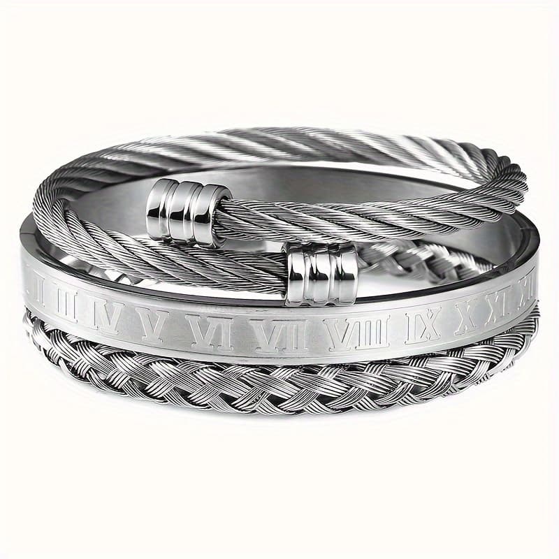 TEMU Set Of 3 Roman Numeral Twisted Bracelets