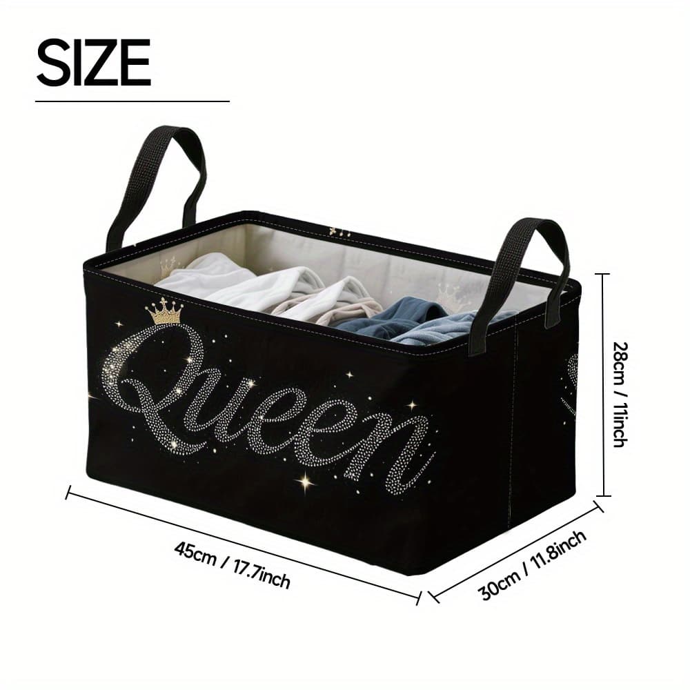 TEMU 1pc, Extra Large Queen Crown Glitter Storage Basket, Foldable Oxford Bin With Metal Frame, Bathroom Storage Basket For Book Storage, Magazine Organization And Reading Nook Solutions