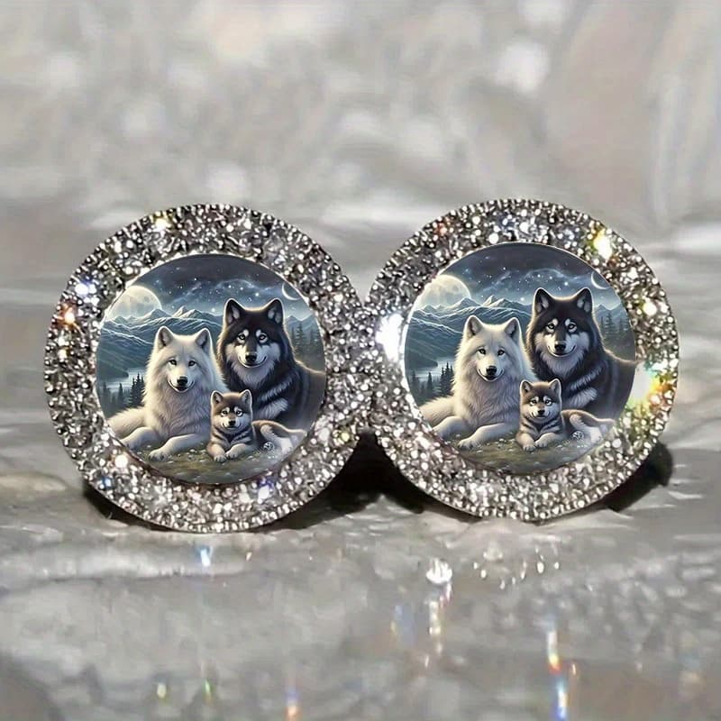 TEMU Shining Wolf Pack Night Snow-capped Mountain Picture Earrings, Exquisite And Jewelry For Fashionable Wear, Ideal Gift And Trendy