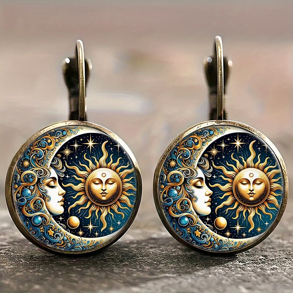 TEMU Alloy Round Earrings, Moon Sun Picture Earrings, Light Accessories, Simple And Fashionable Style, Daily Versatile Earrings, Gift , Suitable For A Of Occasions, For Teenager