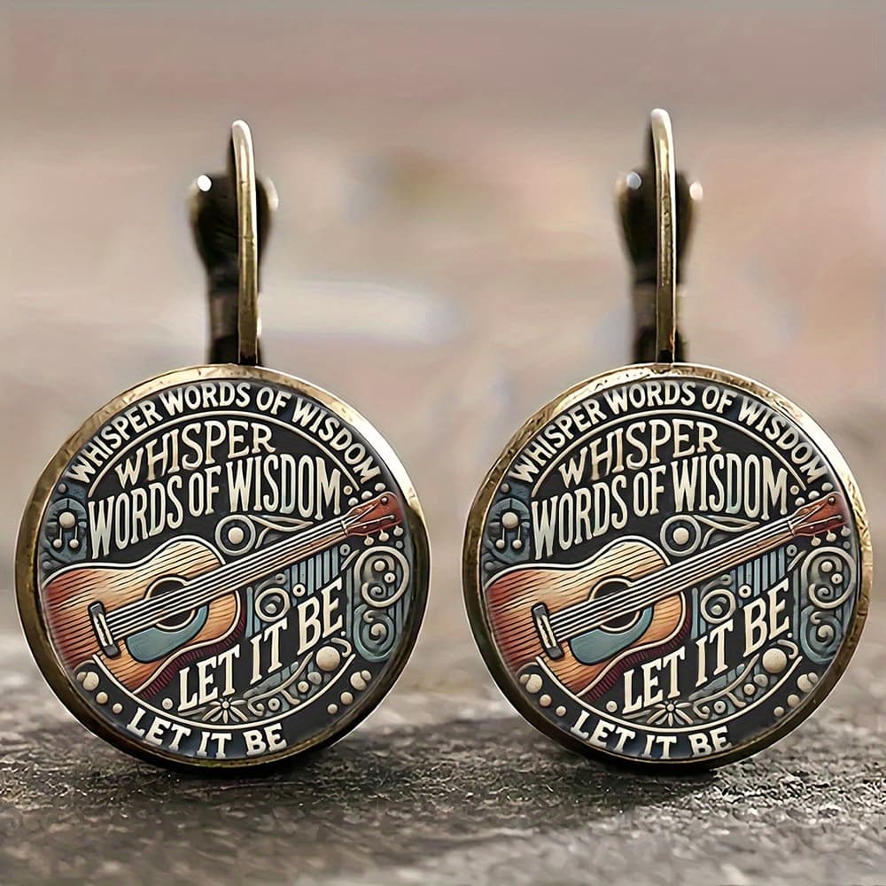 TEMU Alloy Round Earrings, Guitar Pattern, Wisdom Motto, Earrings, Light Accessories, Simple And Fashionable Style, Daily Versatile Earrings, Gift , Suitable For A Of Occasions, For Teenager