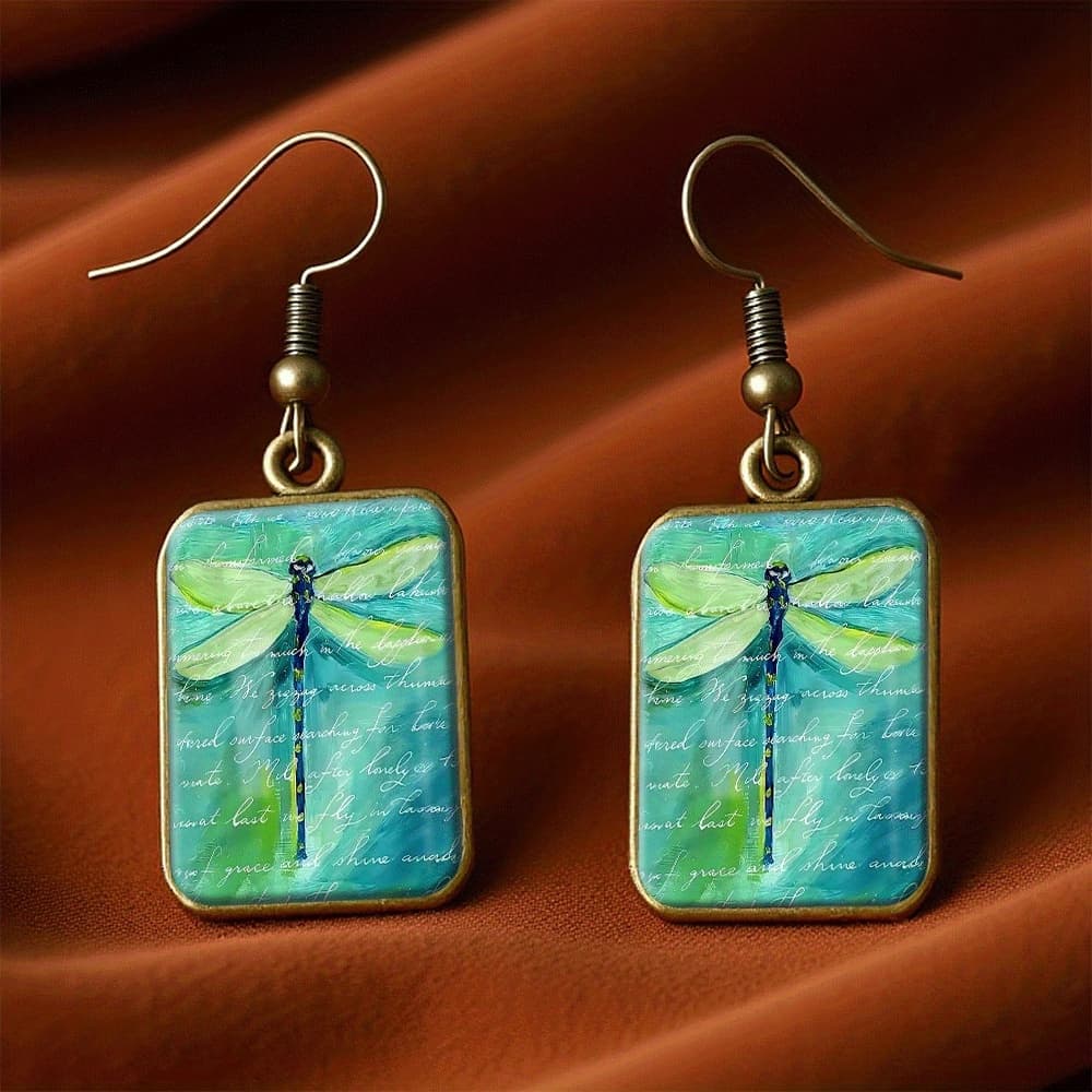 TEMU A Set Of Handcrafted Earrings Featuring A Pair Of Dragonflies In Flight, With Retro Square Pendants And Shimmering , Perfect As A Gift For