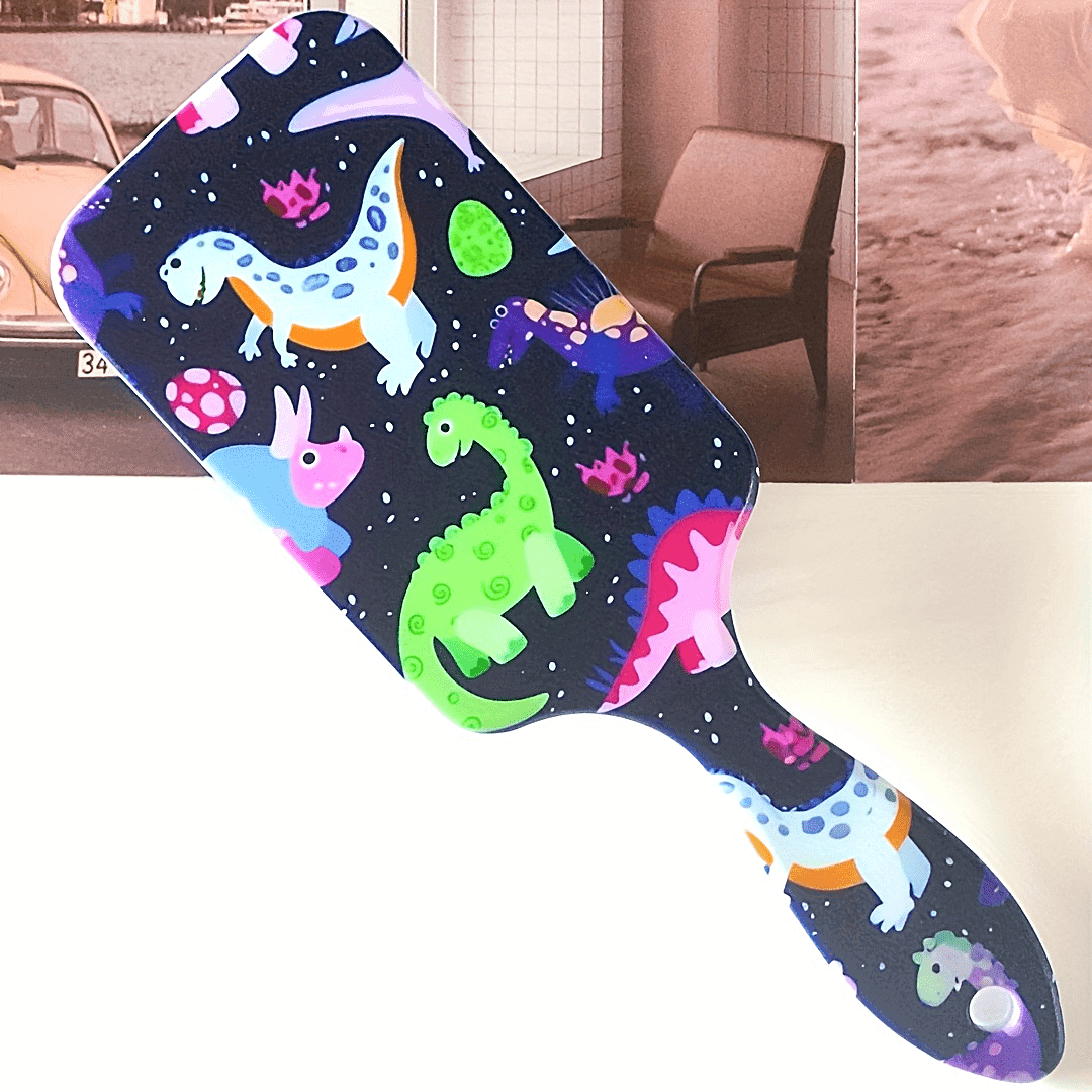 TEMU A Colorful Cartoon Dinosaur Patterned Cushion Brush With An Anti-static Design, A Comfortable Abs Handle, Nylon Bristles, Making It A Fun Gift For Holidays, Birthdays, And Anniversaries