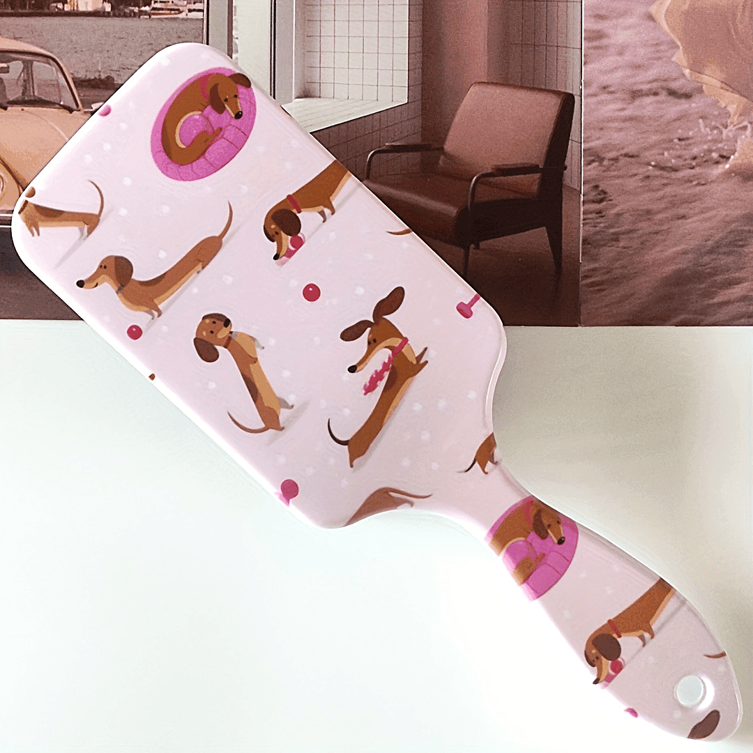 TEMU Pink Dachshund Pattern Air Cushion Comb, Scalp Massage Comb, Anti-static, Comfortable Grip Hair Brush, Durable Abs Handle Comb, Nylon Bristles, Suitable For All Hair Types, High-quality Combs