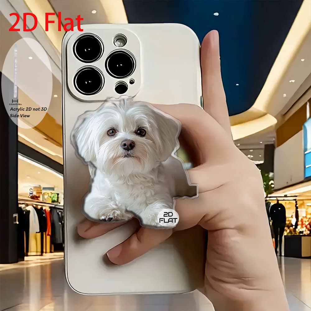 TEMU 2d Flat Fashion Cute White Puppy Acrylic Retractable Mobile Phone Holder, Pop-up Mobile Phone Holder
