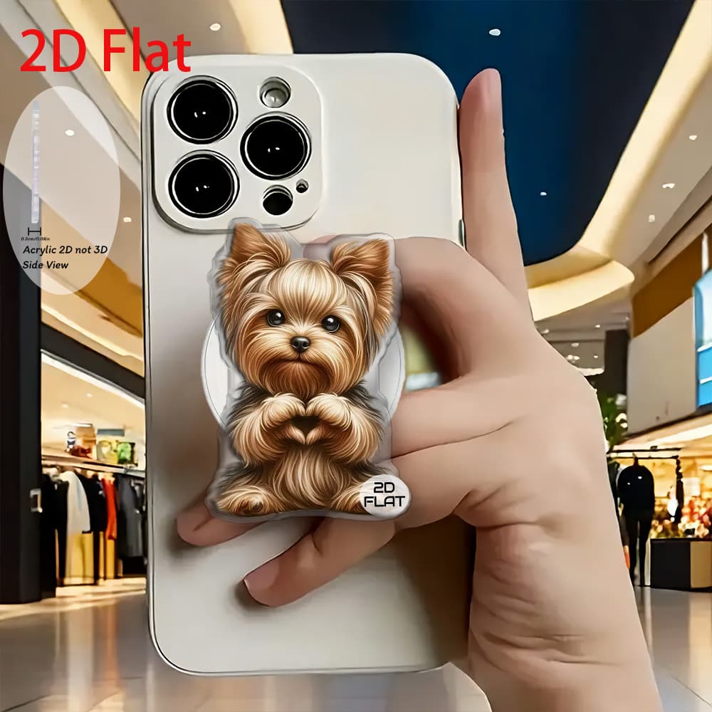 TEMU 2d Flat Stylish Yorkshire Terrier Heart Shape, Cute Cartoon Acrylic Retractable Mobile Phone Holder, Pop-up Mobile Phone Holder