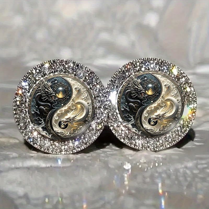 TEMU Shining Yin-yang Taiji Diagram, Dragon, Black And White, Carved, Exquisite Inspiration Jewelry For Fashionable Wear, Ideal Gift And Trendy