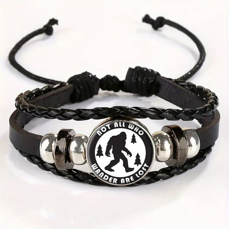 TEMU Adjustable Vintage Bracelet With Snowman, Wilderness Adventure, Lost Charm - Stylish Black Leather Wristband For Casual Attire Gift , For Teenager