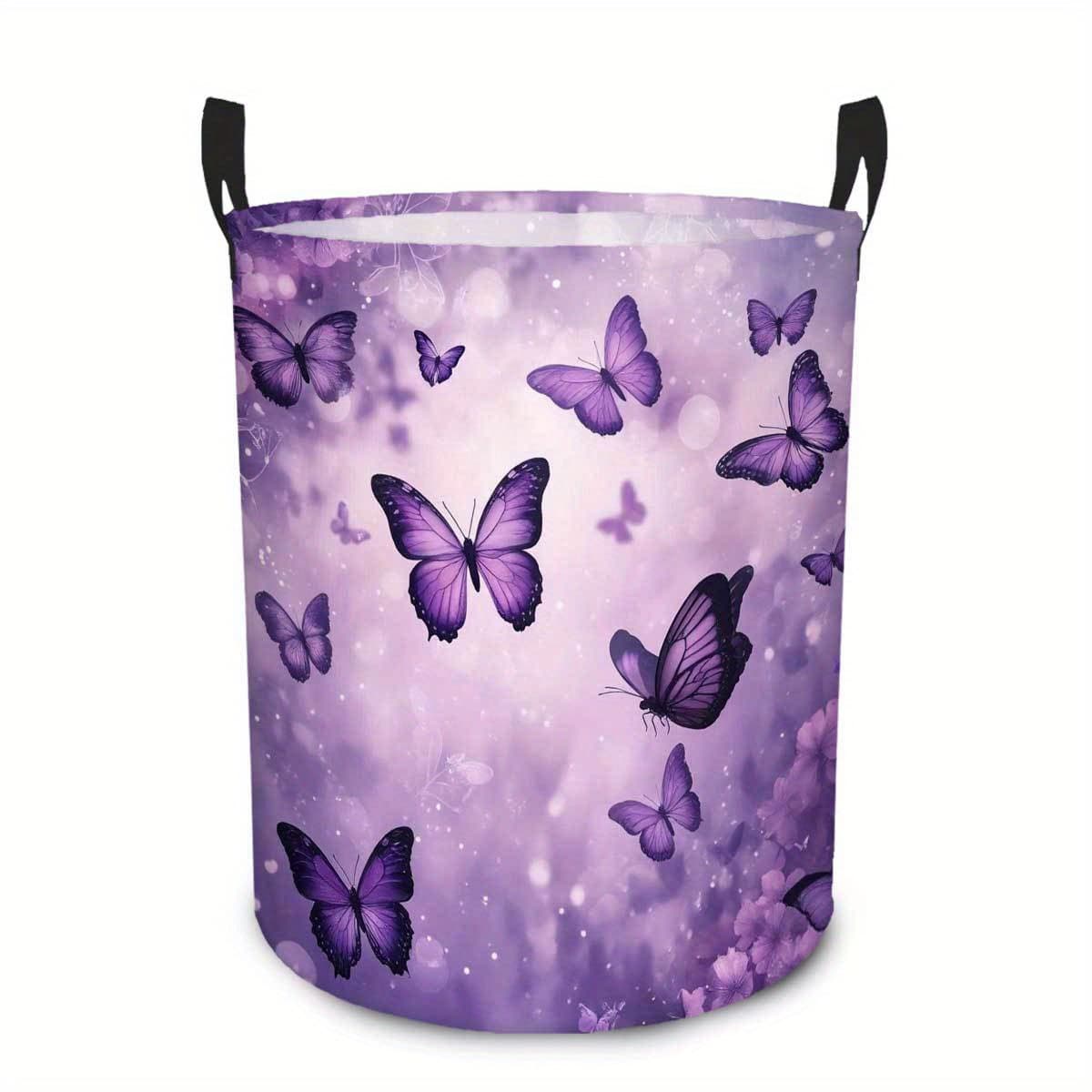 TEMU 1pc Foldable Laundry Basket, Purple Pattern Large Capacity Foldable Laundry Basket With Handles, Ideal For Storage| Design|durable Storage Laundry Baskets, Laundry Baskets