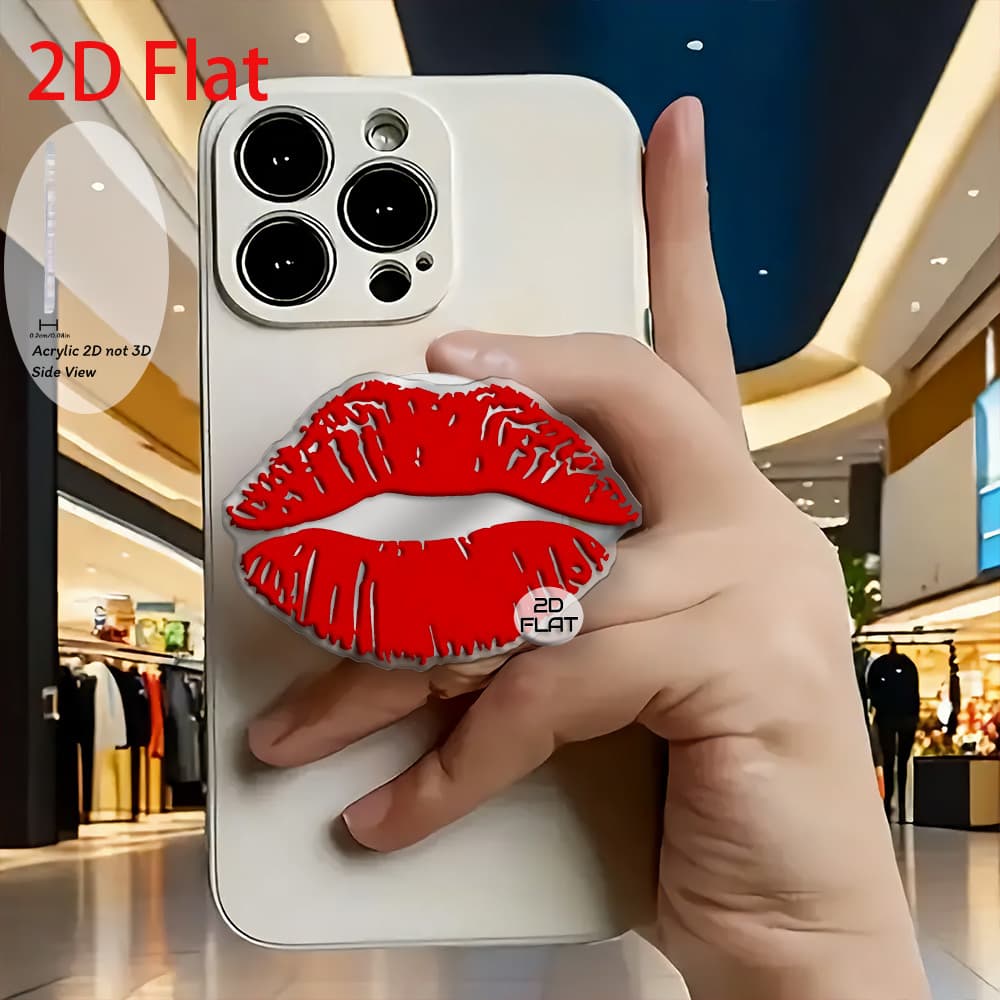 TEMU 2d Flat Fashion Red Lips Flat Art Design Acrylic Retractable Phone Holder, Pop- Holder