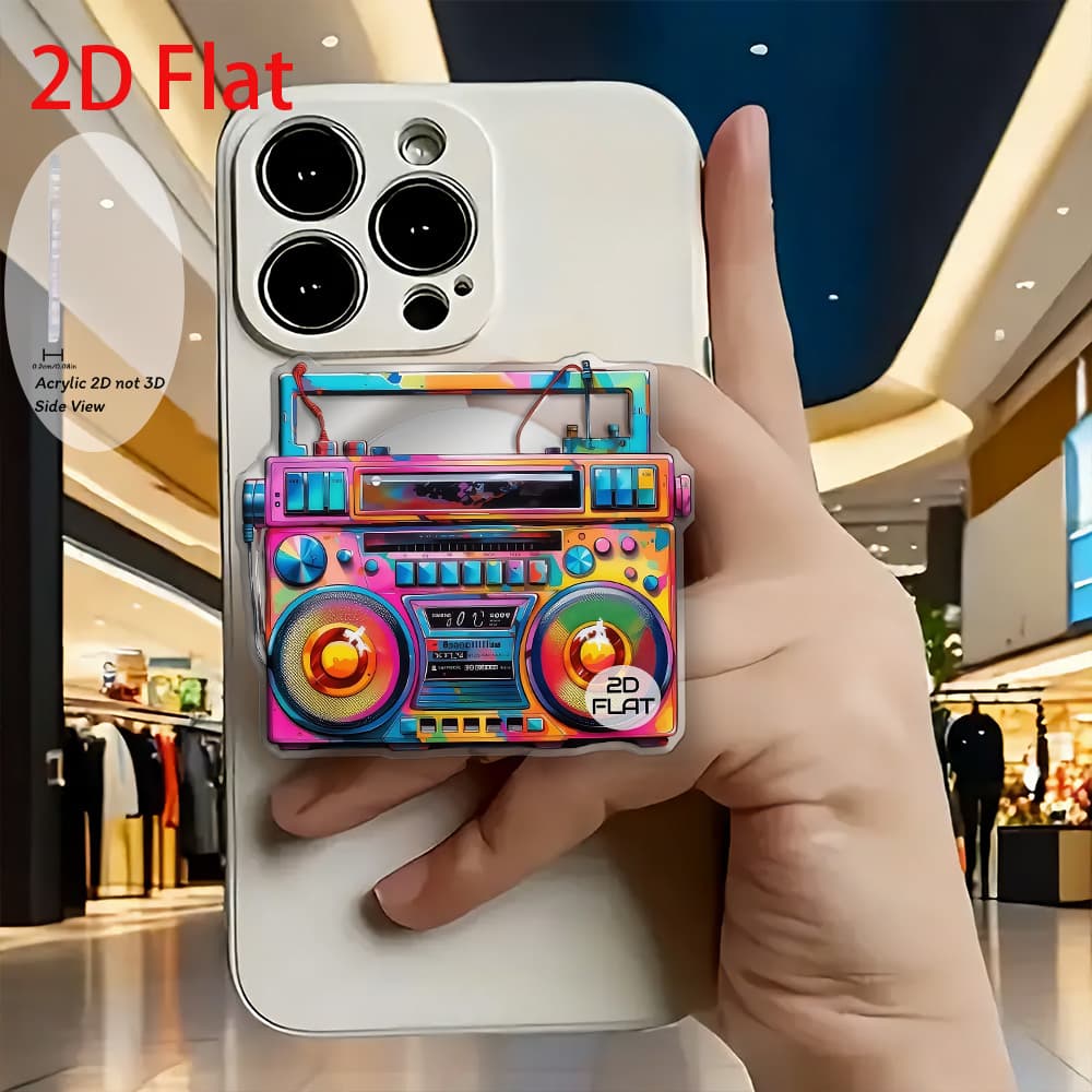 TEMU 2d Flat Stylish Retro Graffiti Recorder, 2d Acrylic Retractable Mobile Phone Holder, Pop-up Mobile Phone Holder