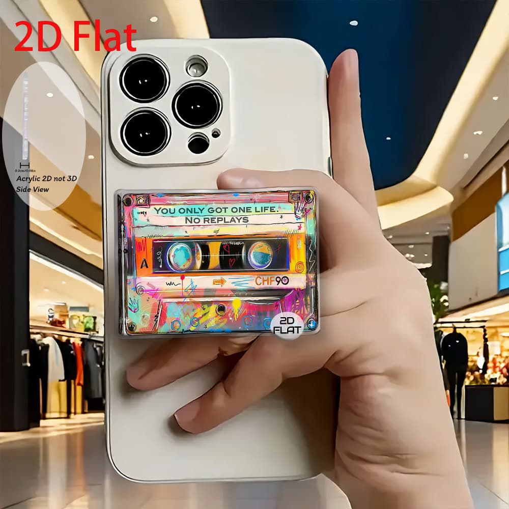 TEMU 2d Flat Fashion Cassette Graffiti, Colorful Art Acrylic Retractable Phone Holder, Pop- Holder