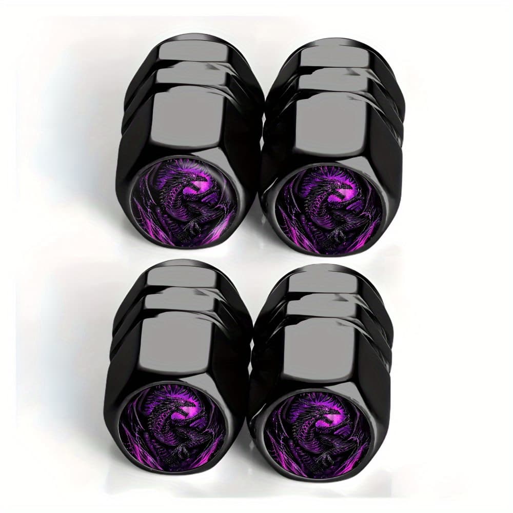 TEMU 4pcs Black & Dark Purple Valve Caps - Fit For Cars, Trucks, Suvs, Motorcycles - Heavy-duty Aluminum Alloy Wheel End Caps With Leak-proof Seal & Design (automotive Accessories Suitable For)
