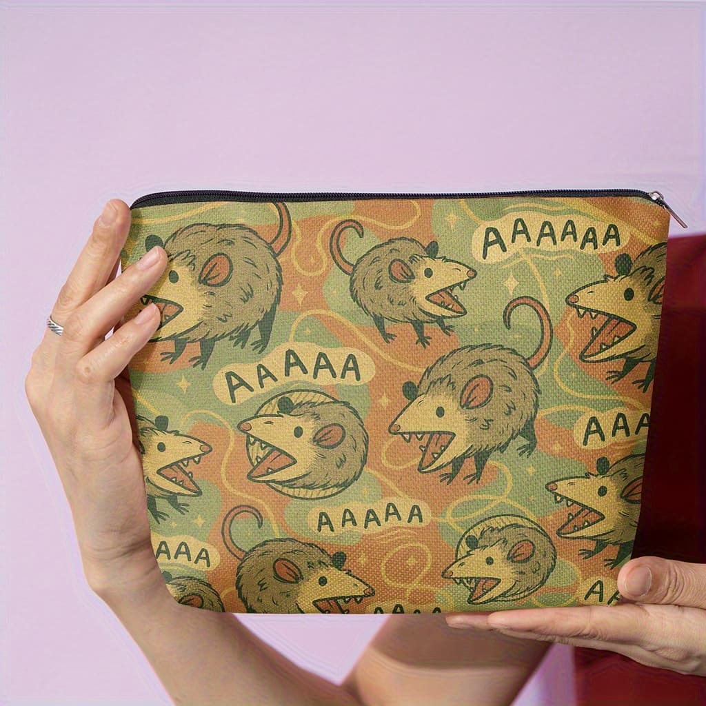 TEMU Cosmetic Bag 1pc, Screaming Possum Pattern, Featuring , This Double-sided Printed Women's Cosmetic Bag Is Perfect For Storing Toiletries , A Stationery Organizer, A Travel Clutch, And More