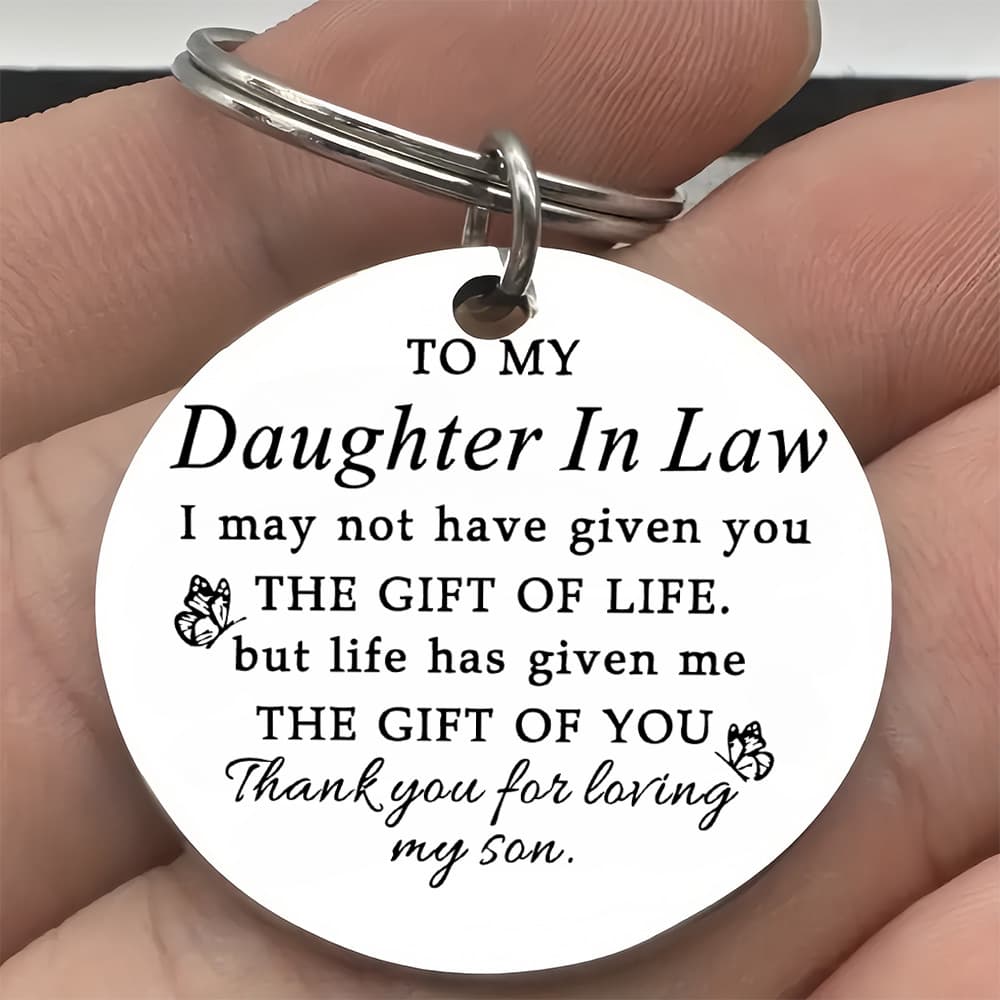 TEMU 1 Round Stainless Steel Keychain "daughter And Son-in-law Gratitude Plaque", A Fashionable And Durable Keychain, A Gift