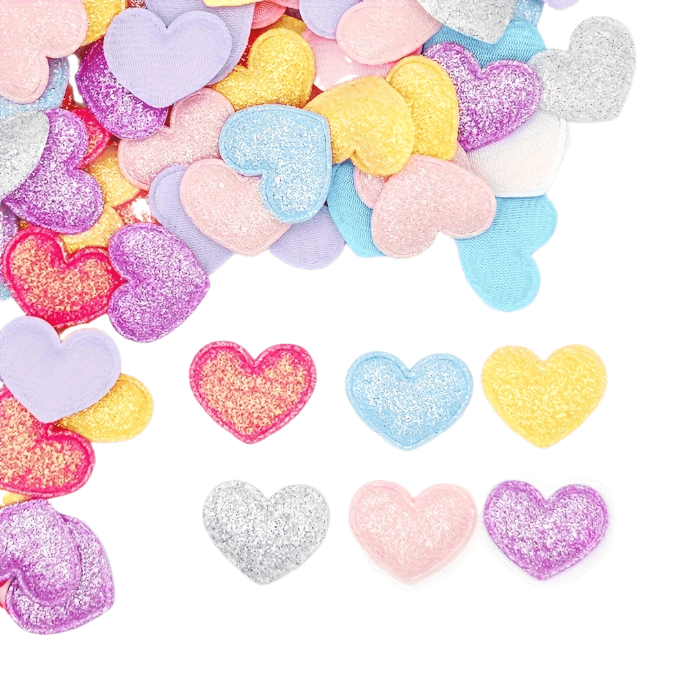 TEMU 50pcs Golden Glitter Heart Sequins: Suitable For Diy Hair Accessories, Hair Clips, Decorations, Clothing, Hats, Crafts, And Sewing Supplies - Includes White, , Yellow, Blue, And Purple