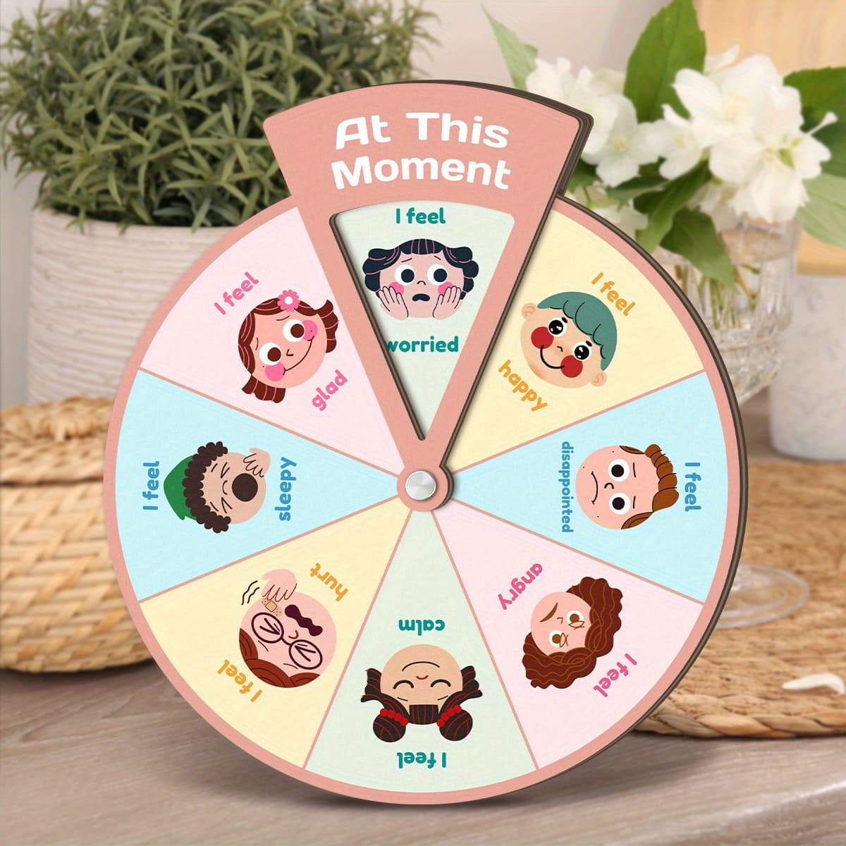 TEMU 1pc Emotion Recognition Spinner "at " With Cartoon Faces & Emotion Words, Ideal For , Perfect For, Christmas Decorative Sign