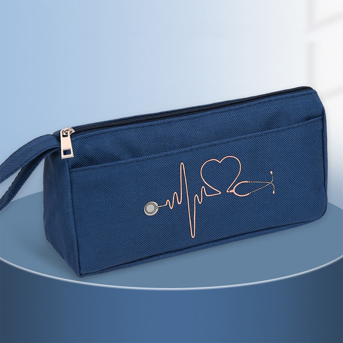 TEMU 1pc Of Stethoscope Heartbeat Design - Pink Large Capacity Pencil Case, A Box For Gifts