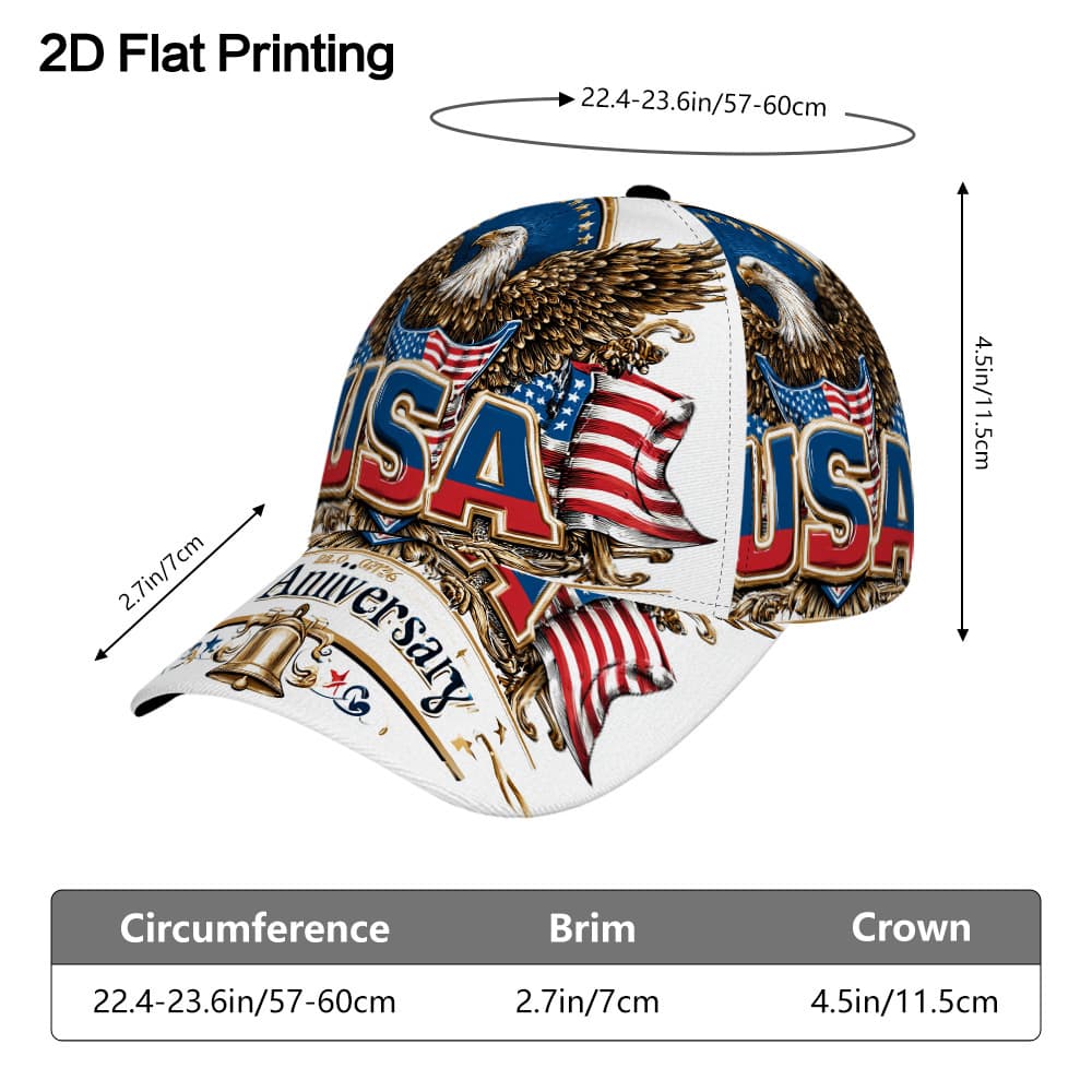TEMU 1pc Baseball Usa 250th Flag Bird Anniversary Print - A Fashionable Adjustable Duckbill Hat, Designed To Be Lightweight, Use And Ideal For Trips