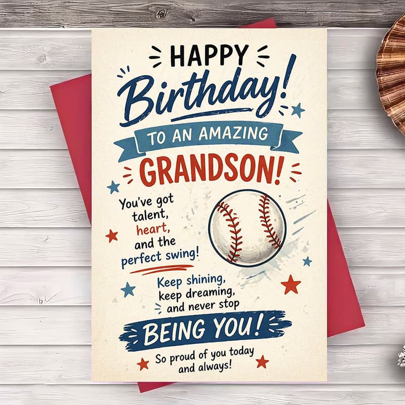 TEMU 1 Greeting Card Happy Birthday Card For Grandson Baseball Themed Greeting Card For Birthday Celebration Gift