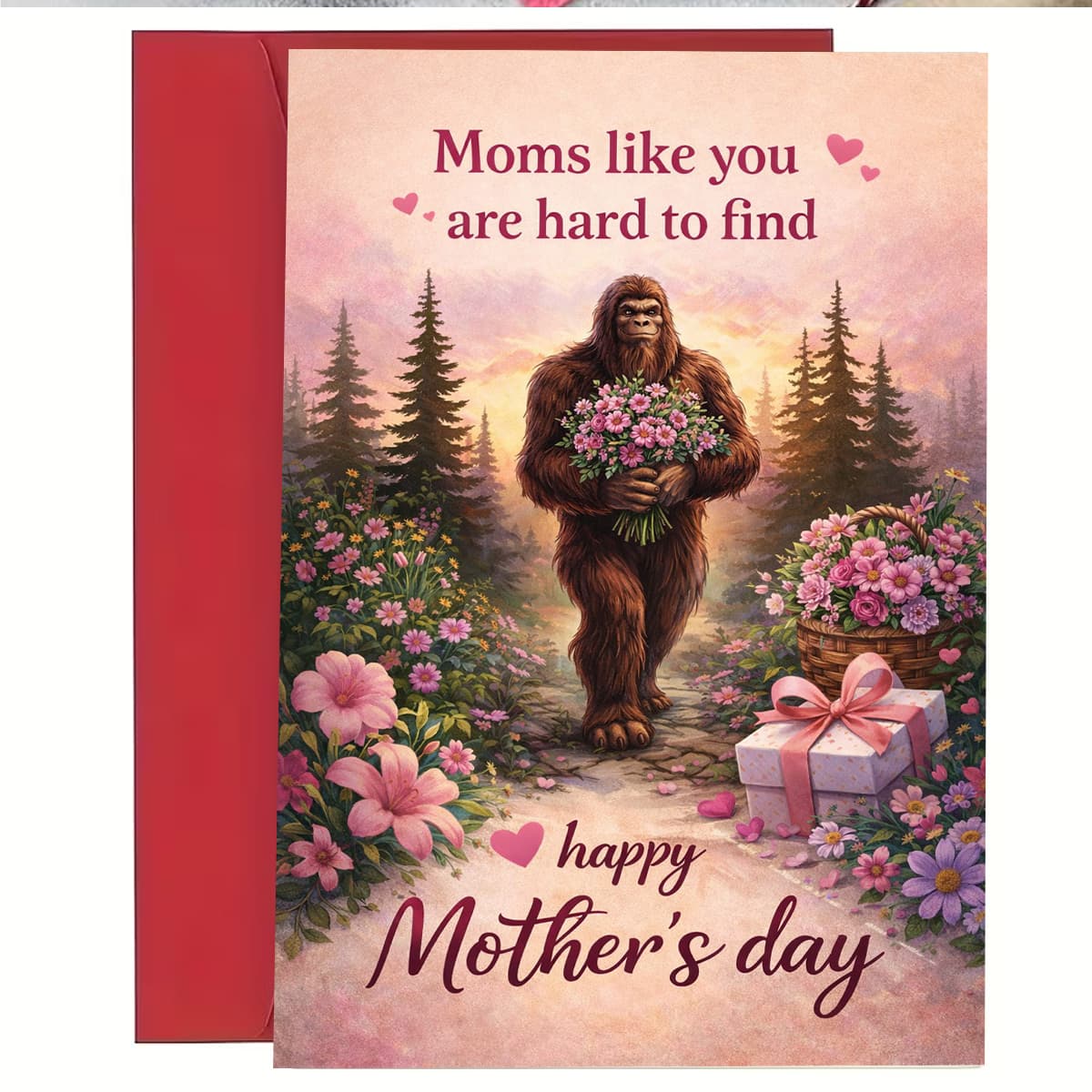 TEMU 1pc Whimsical Mothers Day Greeting Card, Holding Flowers In A Forest Path "moms Are ", Perfect For Mom Or Wife, Mothers Day, Vintage Pastel, Style Card