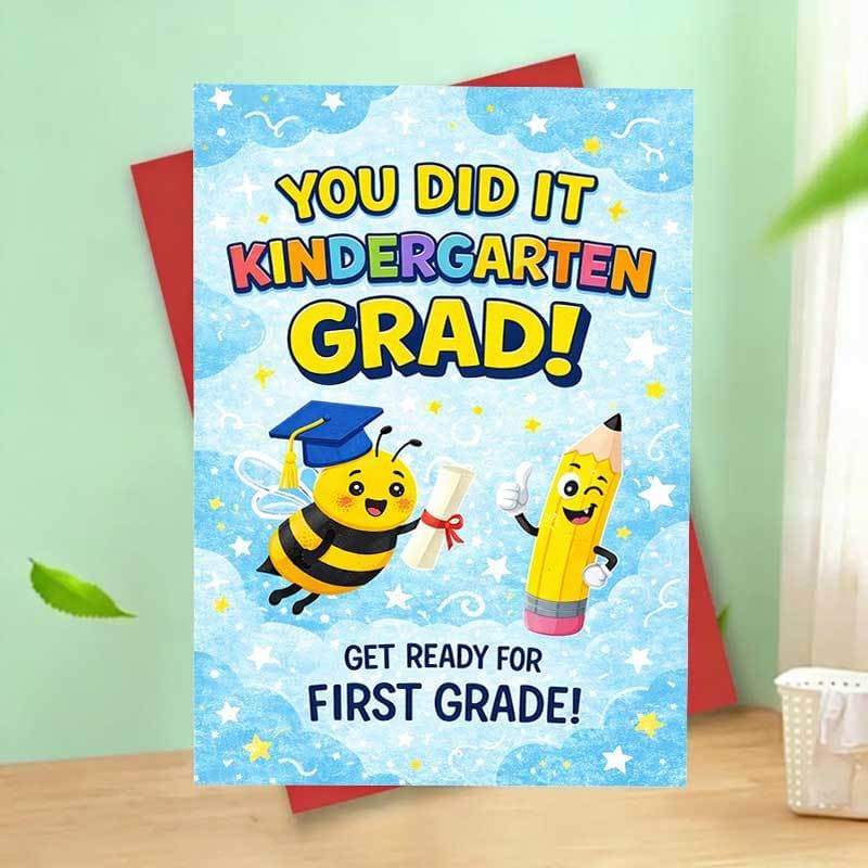 TEMU 1pc A Graduation Card For Kindergarten, Celebrating Your With A Bee And Pencil Theme. A Humorous And Encouraging Gift For Students From Parents, Teachers, For School Parties And Celebrations