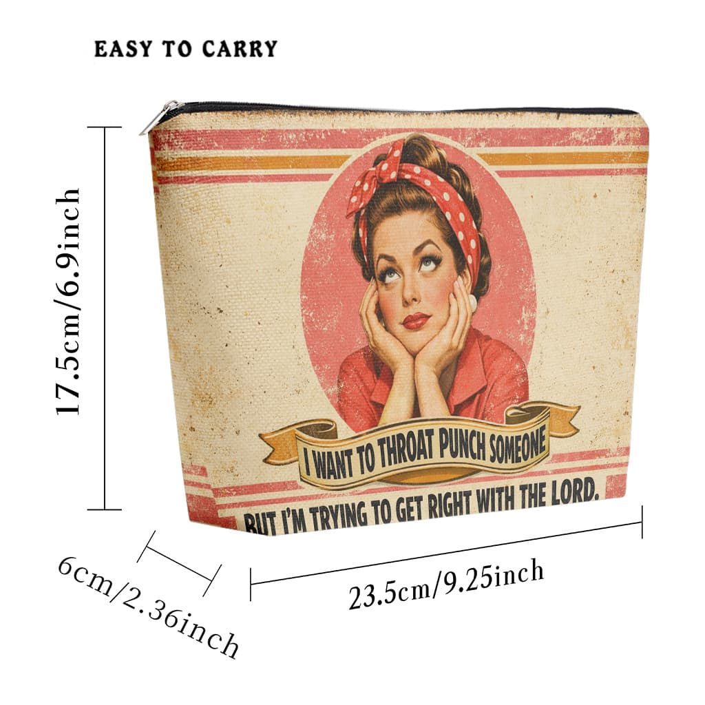 TEMU Cosmetic Bag 1pc, Throat Punch Humor Art Linen Makeup Bag, Lightweight Cosmetic Pouch With Zipper For Women, Multifunctional Toiletry Storage Bag, Coin Purse, Gift For Women