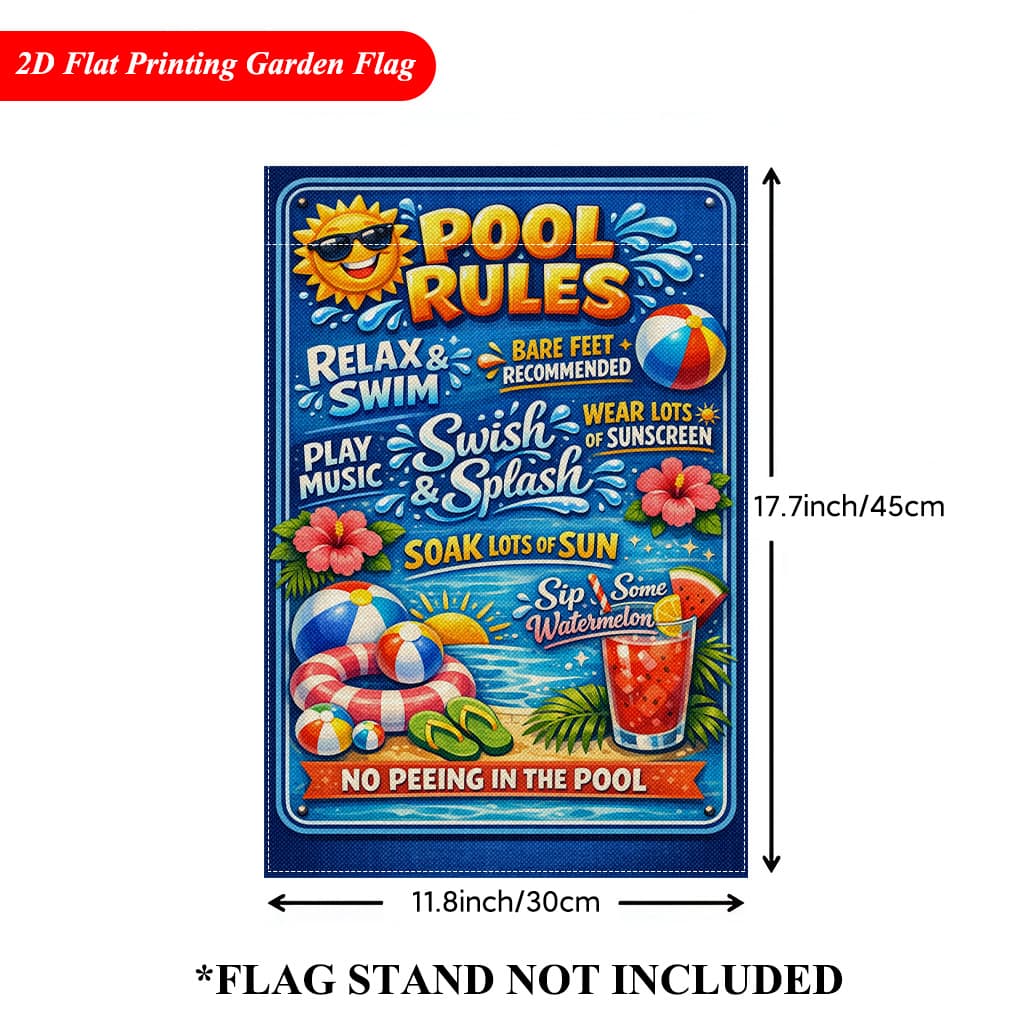 TEMU 2d Flat, 2d Flat Printing Garden Flag 1pc, Pool Rules Sign Garden Flag - Double-sided Printed Linen Outdoor Decor For Home And Garden, Holiday Decoration, 11.8x17.7 Inches, No Pole Included