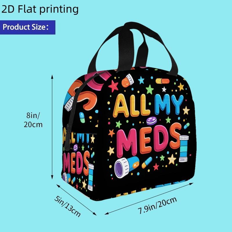 TEMU 1pc, "colorful Meds-themed Design With Stars And Pills." Printed Insulated Cooler Bag - Reusable Portable For Home , Unisex Non Food Contact, Durable, Birthday Gift