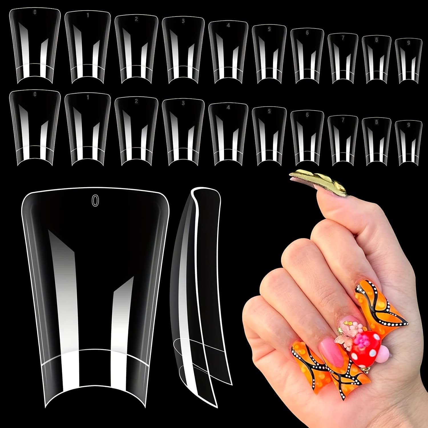 TEMU Manicure Tools 504 Pieces Bag Half-stick Manicure Duckbill Nail Pieces, Irregular Shape Fan-shaped Duckbill Artificial Nail Flat Transparent Manicure Stickers
