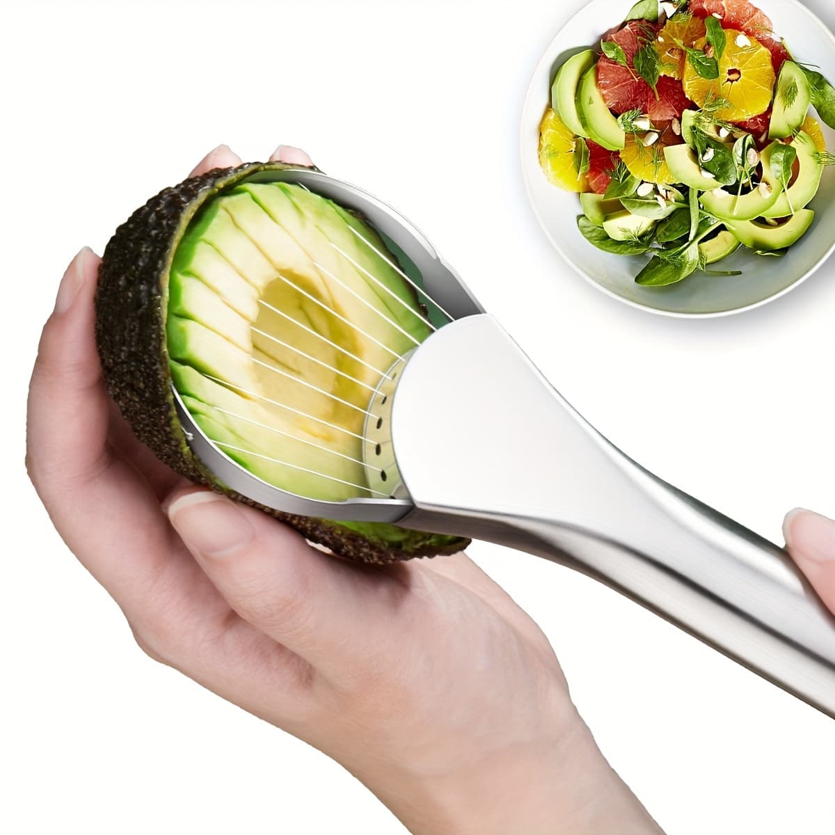 TEMU Stainless Steel Avocado Slicer, Cutter, And Pitter - Manual Multifunctional Kitchen Tool For Easy Avocado Prep, No Power Needed, Durable Stainless Steel For Slicing, , And Peeling
