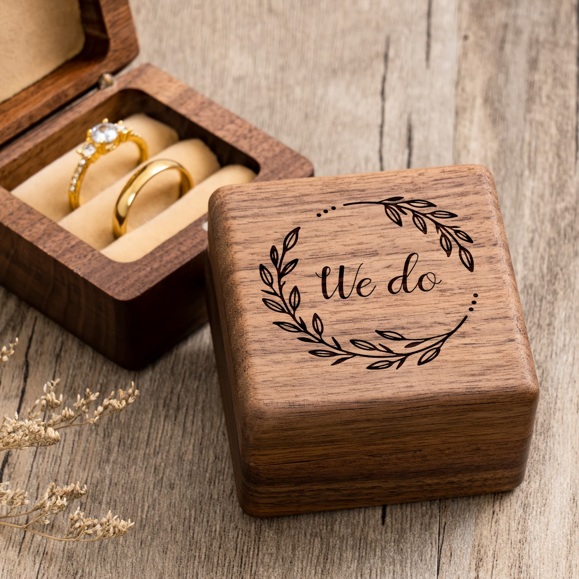 TEMU Engraved Wooden Box For 2 Rings For Wedding Engagement Proposal, Elegant Upscale Ring Jewelry Box -jewelry Making Display & Packaging Supplies