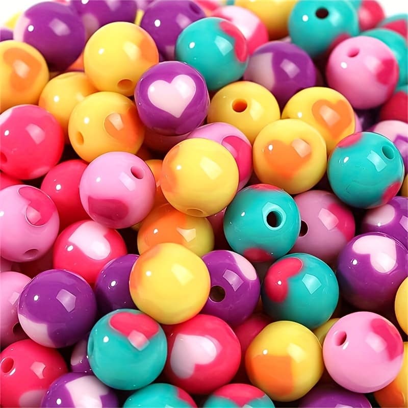 TEMU 12mm 30pcs Colorful Heart-shaped Acrylic Balls Bracelet Necklace Phone Chain Jewelry Additions Materials Gift