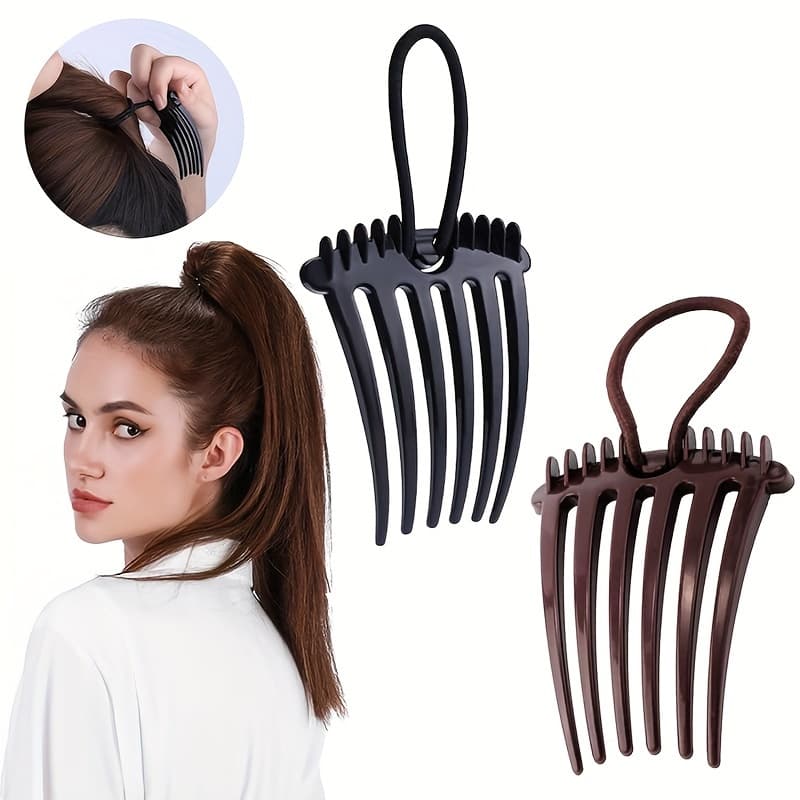 TEMU 2pcs Vintage Minimalist Resin Hair Combs, Solid Color Font-shaped Ponytail Holder Clips, Retro Updo Hair Accessory For Women